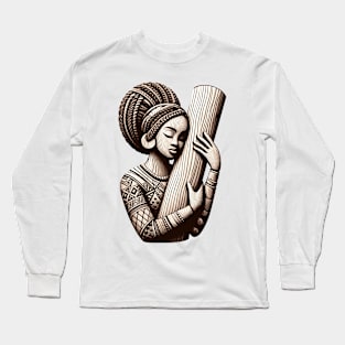 Afrocentric Woman Wooden Carving Long Sleeve T-Shirt